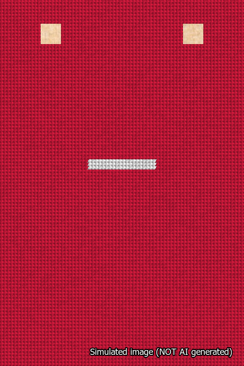 A simulated image of the stitched needlepoint design: Banner 18m Squared Dash White on Red. Not A.I. generated.