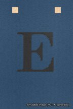 A simulated image of the stitched needlepoint design: Banner 18m Squared E Black on Blue. Not A.I. generated.