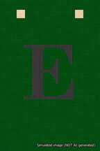 A simulated image of the stitched needlepoint design: Banner 18m Squared E Black on Green. Not A.I. generated.