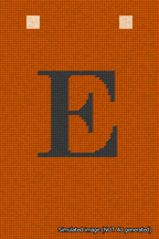 A simulated image of the stitched needlepoint design: Banner 18m Squared E Black on Orange. Not A.I. generated.