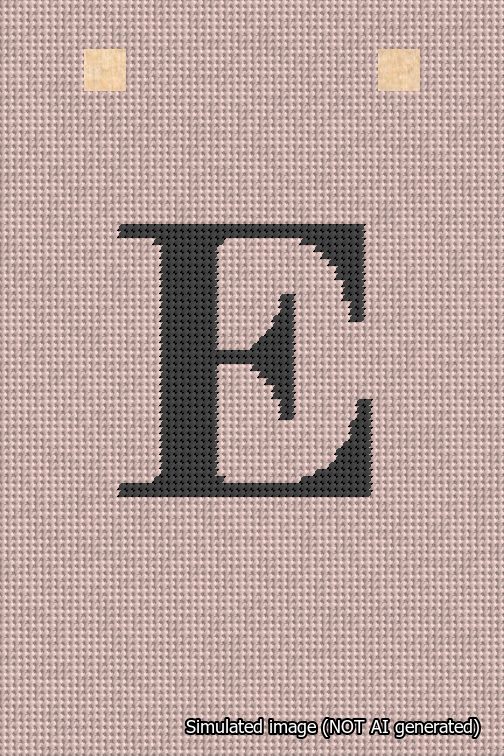 A simulated image of the stitched needlepoint design: Banner 18m Squared E Black on Pink. Not A.I. generated.