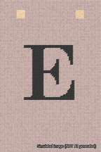 A simulated image of the stitched needlepoint design: Banner 18m Squared E Black on Pink. Not A.I. generated.