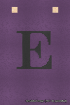 A simulated image of the stitched needlepoint design: Banner 18m Squared E Black on Purple. Not A.I. generated.