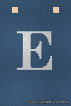 A simulated image of the stitched needlepoint design: Banner 18m Squared E White on Blue. Not A.I. generated.