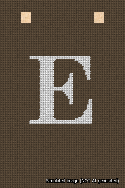 A simulated image of the stitched needlepoint design: Banner 18m Squared E White on Brown. Not A.I. generated.