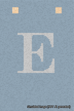 A simulated image of the stitched needlepoint design: Banner 18m Squared E White on Light Blue. Not A.I. generated.