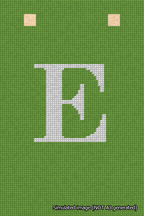 A simulated image of the stitched needlepoint design: Banner 18m Squared E White on Light Green. Not A.I. generated.