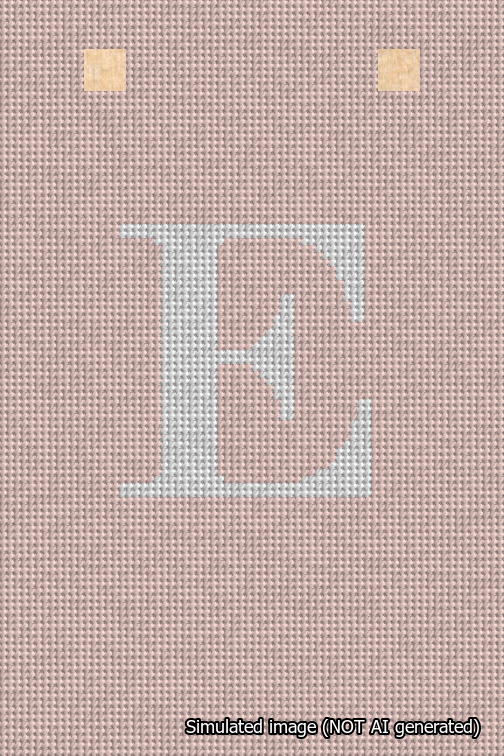 A simulated image of the stitched needlepoint design: Banner 18m Squared E White on Pink. Not A.I. generated.