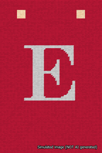 A simulated image of the stitched needlepoint design: Banner 18m Squared E White on Red. Not A.I. generated.