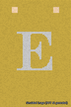 A simulated image of the stitched needlepoint design: Banner 18m Squared E White on Yellow. Not A.I. generated.