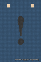 A simulated image of the stitched needlepoint design: Banner 18m Squared Exclamation Black on Blue. Not A.I. generated.