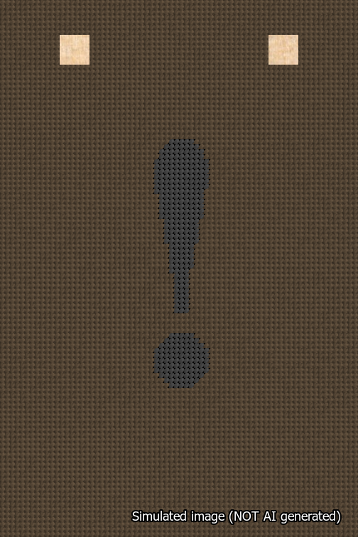 A simulated image of the stitched needlepoint design: Banner 18m Squared Exclamation Black on Brown. Not A.I. generated.