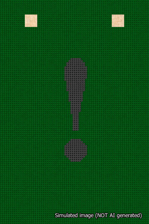 A simulated image of the stitched needlepoint design: Banner 18m Squared Exclamation Black on Green. Not A.I. generated.