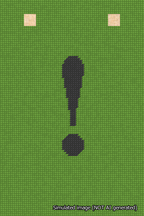 A simulated image of the stitched needlepoint design: Banner 18m Squared Exclamation Black on Light Green. Not A.I. generated.