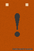 A simulated image of the stitched needlepoint design: Banner 18m Squared Exclamation Black on Orange. Not A.I. generated.