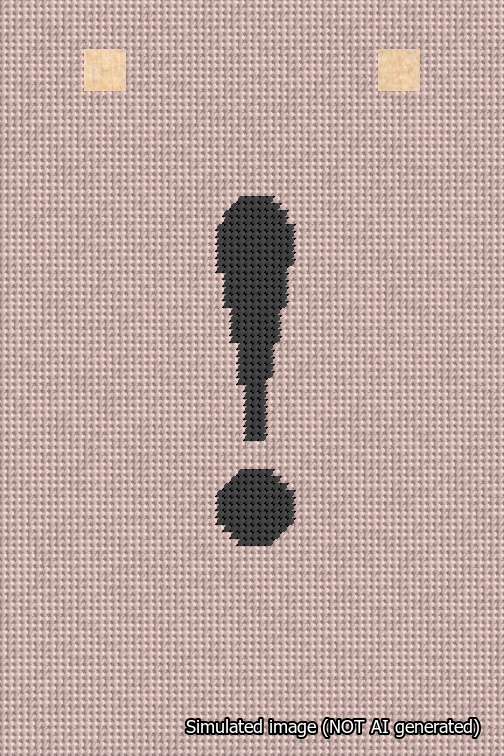 A simulated image of the stitched needlepoint design: Banner 18m Squared Exclamation Black on Pink. Not A.I. generated.