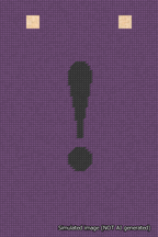 A simulated image of the stitched needlepoint design: Banner 18m Squared Exclamation Black on Purple. Not A.I. generated.