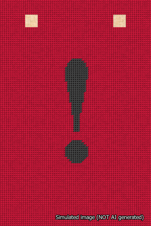 A simulated image of the stitched needlepoint design: Banner 18m Squared Exclamation Black on Red. Not A.I. generated.