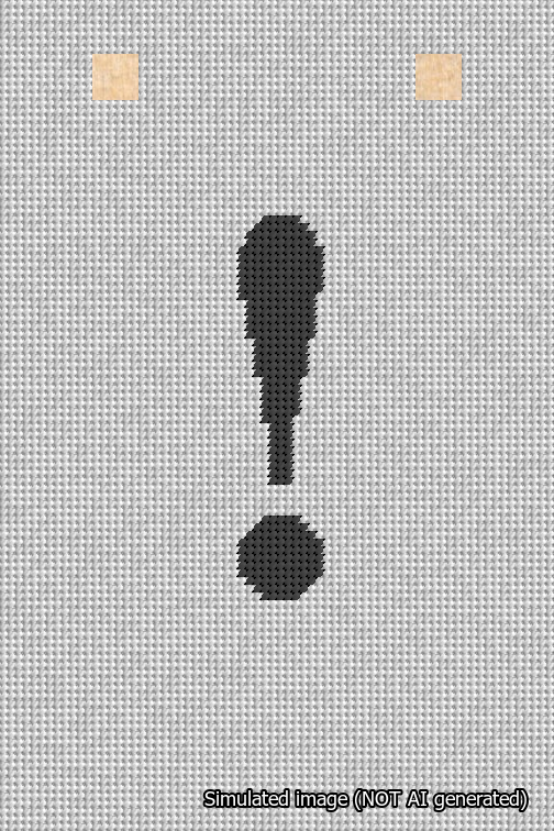 A simulated image of the stitched needlepoint design: Banner 18m Squared Exclamation Black on White. Not A.I. generated.