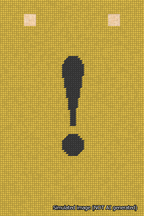 A simulated image of the stitched needlepoint design: Banner 18m Squared Exclamation Black on Yellow. Not A.I. generated.