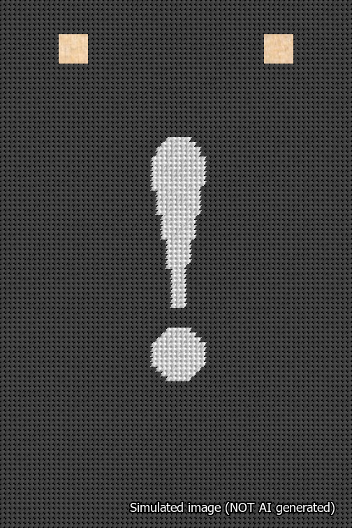 A simulated image of the stitched needlepoint design: Banner 18m Squared Exclamation White on Black. Not A.I. generated.