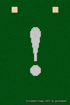 A simulated image of the stitched needlepoint design: Banner 18m Squared Exclamation White on Green. Not A.I. generated.