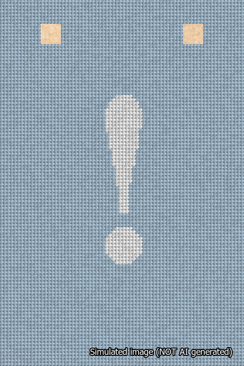A simulated image of the stitched needlepoint design: Banner 18m Squared Exclamation White on Light Blue. Not A.I. generated.