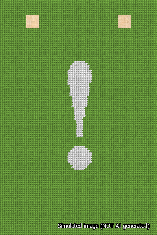 A simulated image of the stitched needlepoint design: Banner 18m Squared Exclamation White on Light Green. Not A.I. generated.