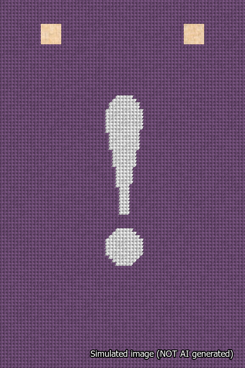 A simulated image of the stitched needlepoint design: Banner 18m Squared Exclamation White on Purple. Not A.I. generated.