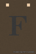 A simulated image of the stitched needlepoint design: Banner 18m Squared F Black on Brown. Not A.I. generated.
