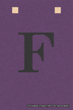 A simulated image of the stitched needlepoint design: Banner 18m Squared F Black on Purple. Not A.I. generated.