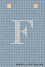 A simulated image of the stitched needlepoint design: Banner 18m Squared F White on Light Blue. Not A.I. generated.