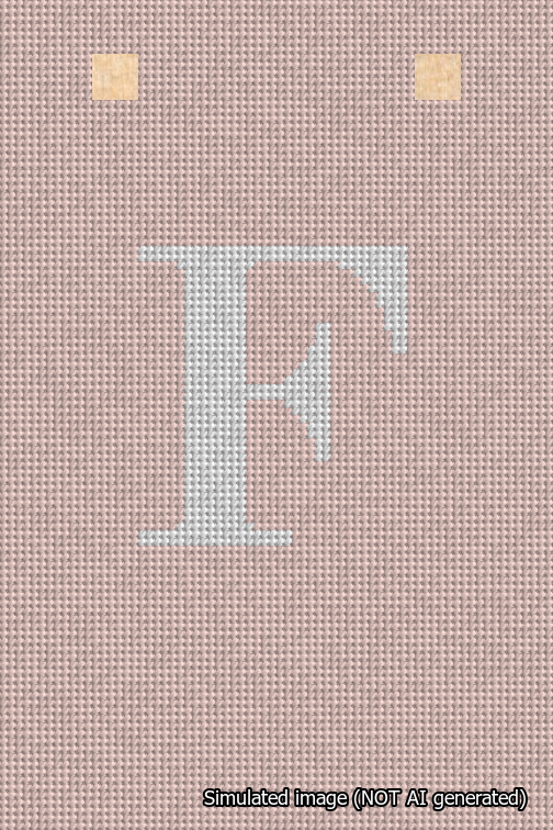 A simulated image of the stitched needlepoint design: Banner 18m Squared F White on Pink. Not A.I. generated.