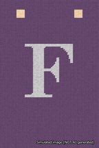 A simulated image of the stitched needlepoint design: Banner 18m Squared F White on Purple. Not A.I. generated.