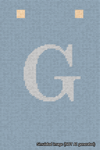 A simulated image of the stitched needlepoint design: Banner 18m Squared G White on Light Blue. Not A.I. generated.