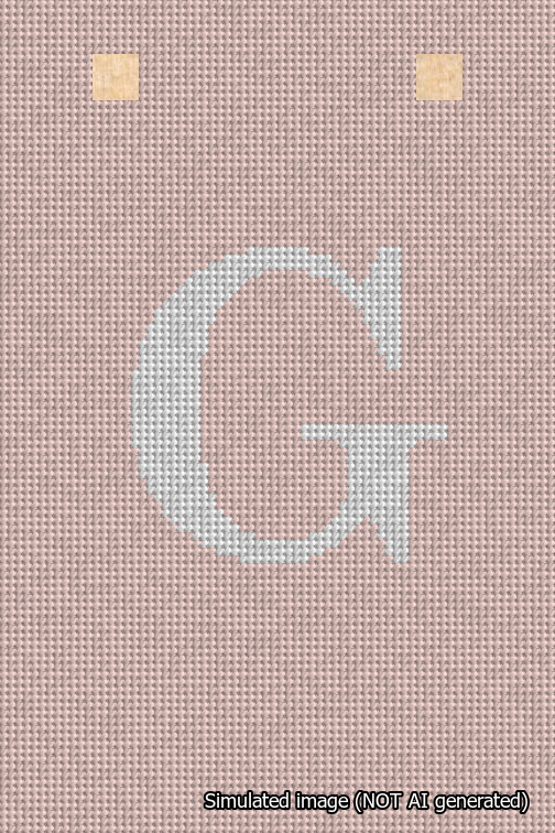 A simulated image of the stitched needlepoint design: Banner 18m Squared G White on Pink. Not A.I. generated.