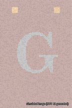 A simulated image of the stitched needlepoint design: Banner 18m Squared G White on Pink. Not A.I. generated.