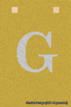 A simulated image of the stitched needlepoint design: Banner 18m Squared G White on Yellow. Not A.I. generated.