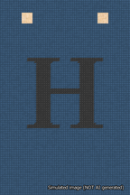 A simulated image of the stitched needlepoint design: Banner 18m Squared H Black on Blue. Not A.I. generated.