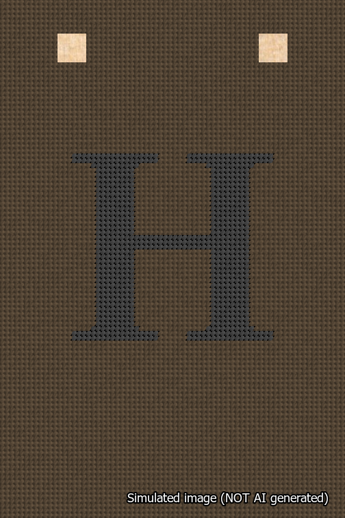 A simulated image of the stitched needlepoint design: Banner 18m Squared H Black on Brown. Not A.I. generated.