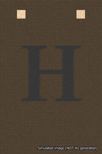 A simulated image of the stitched needlepoint design: Banner 18m Squared H Black on Brown. Not A.I. generated.