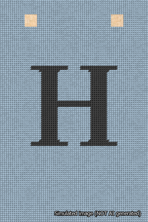 A simulated image of the stitched needlepoint design: Banner 18m Squared H Black on Light Blue. Not A.I. generated.