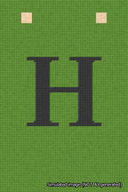 A simulated image of the stitched needlepoint design: Banner 18m Squared H Black on Light Green. Not A.I. generated.