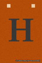 A simulated image of the stitched needlepoint design: Banner 18m Squared H Black on Orange. Not A.I. generated.