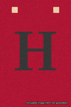 A simulated image of the stitched needlepoint design: Banner 18m Squared H Black on Red. Not A.I. generated.