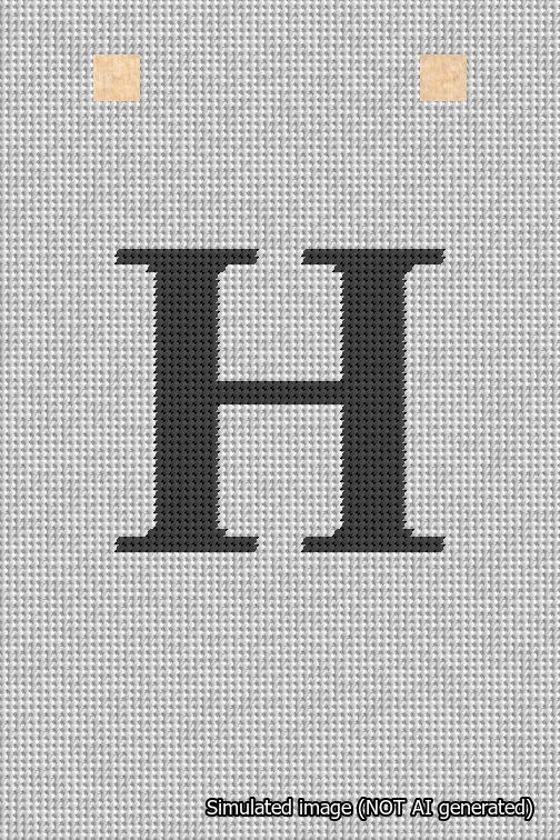A simulated image of the stitched needlepoint design: Banner 18m Squared H Black on White. Not A.I. generated.