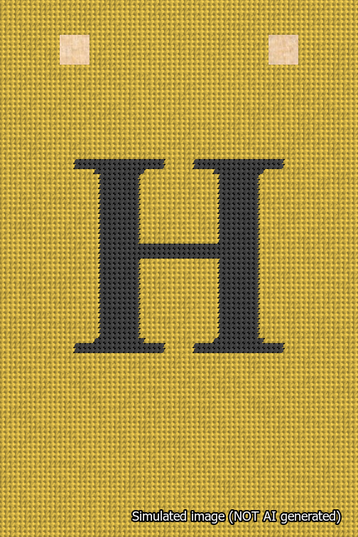 A simulated image of the stitched needlepoint design: Banner 18m Squared H Black on Yellow. Not A.I. generated.