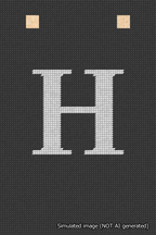 A simulated image of the stitched needlepoint design: Banner 18m Squared H White on Black. Not A.I. generated.