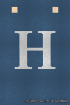 A simulated image of the stitched needlepoint design: Banner 18m Squared H White on Blue. Not A.I. generated.