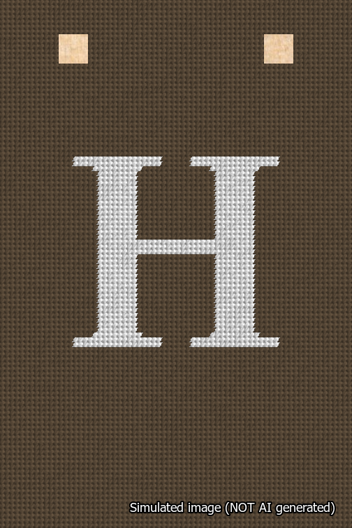 A simulated image of the stitched needlepoint design: Banner 18m Squared H White on Brown. Not A.I. generated.